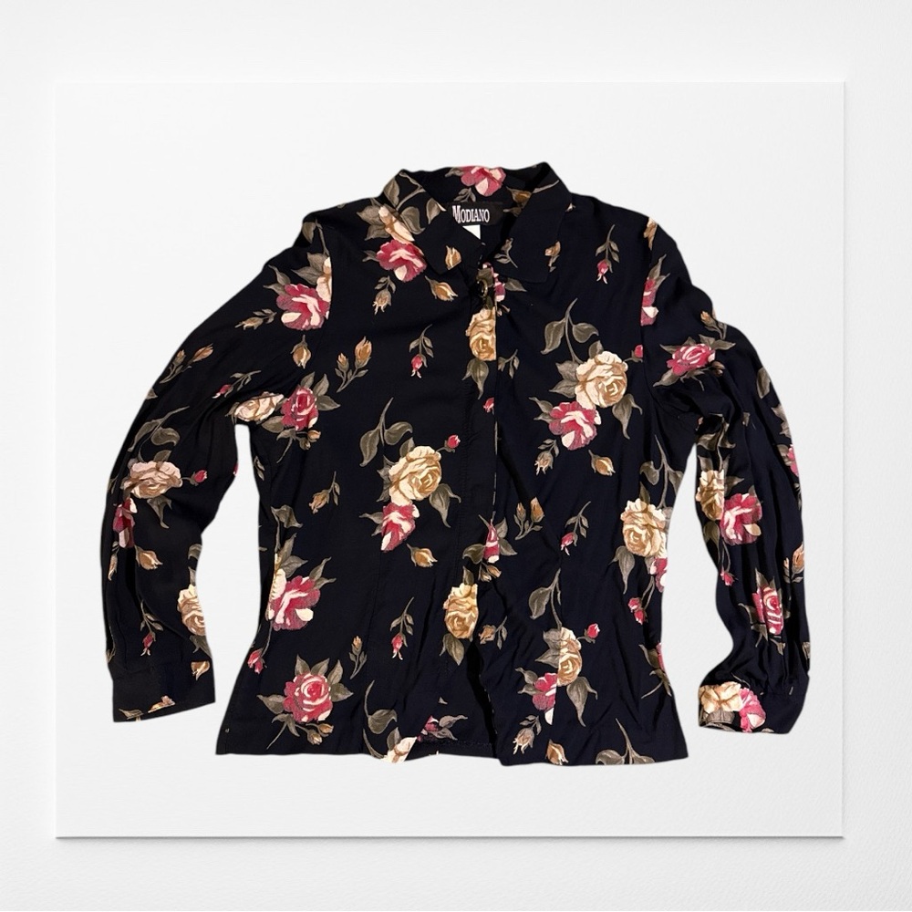 Vintage MODIANO Button Up with Floral Design, Size 12